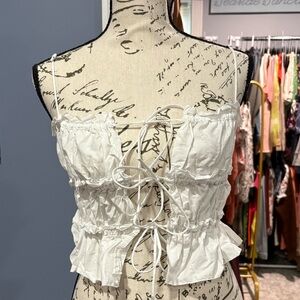 Zara‎ White Tie Front Closure Blouse- Size Small